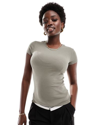 Cotton On - T-shirt ajusté côtelé ras-de-cou - Kaki - Cotton:on - Modalova