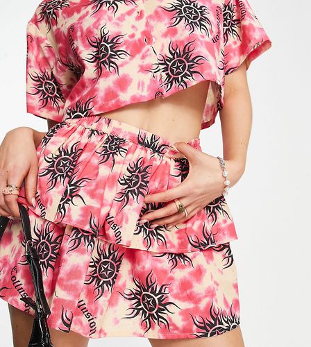 Mini-jupe d'ensemble à froufrous avec imprimé soleil effet tie-dye - Collusion - Modalova