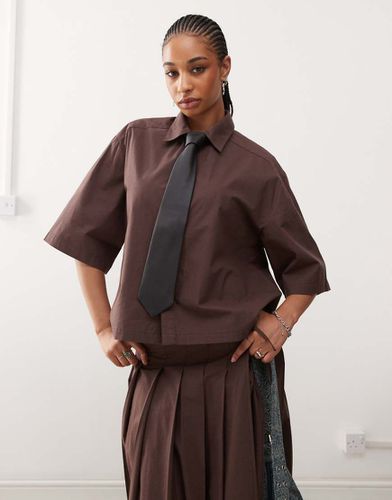 Chemise oversize d'ensemble coupe carrée à manches courtes - Chocolat - Collusion - Modalova