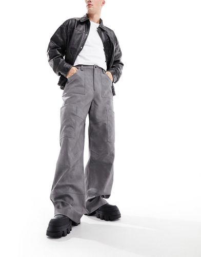 Pantalon ample style utilitaire imitation cuir - Gris - Collusion - Modalova