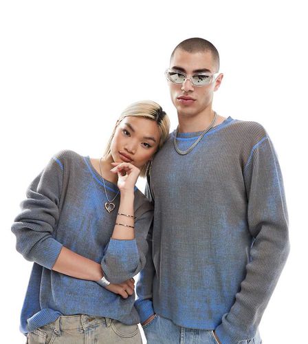 Unisex - Pull ras de cou en maille effet usé - Gris et bleu - Collusion - Modalova