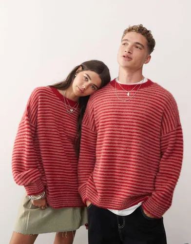 Unisex - Pull ras de cou en tissu duveteux à rayures - Collusion - Modalova