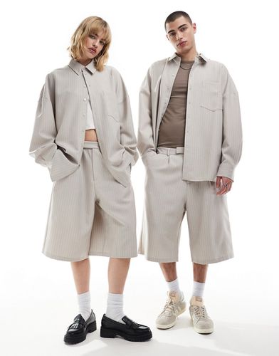 Unisex - Short habillé large d'ensemble coupe décontractée à rayures fines - Sable - Collusion - Modalova