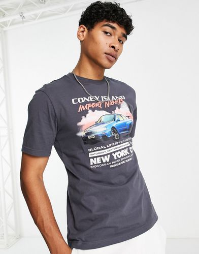 T-shirt à inscription Import Nights sur la poitrine - Gris - Coney Island Picnic - Modalova
