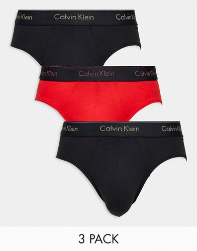 Lot de 3 boxers avec taille à logo coloré - Rouge et noir - Calvin Klein - Modalova