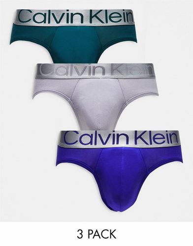 Lot de 3 slips - Bleu, gris et bleu sarcelle - Calvin Klein - Modalova