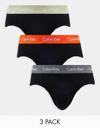 Lot de 3 slips en coton stretch avec ceinture colorée - Calvin Klein - Modalova