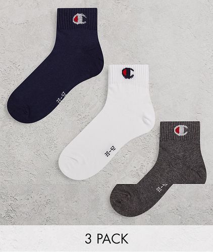 Lot de 3 paires de socquettes avec logo - Bleu, blanc et gris - Champion - Modalova