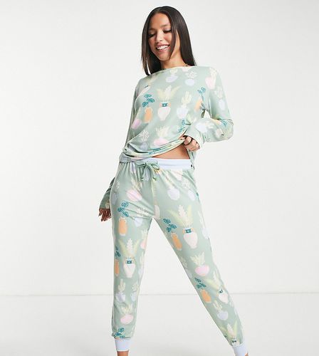 Pyjama en jersey avec haut à manches longues et jogger - Imprimé plantes sauge - Chelsea Peers Tall - Modalova