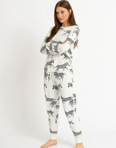 Ensemble de pyjama long avec imprimé zèbre en polyester - Crème - CREAM - Chelsea Peers - Modalova