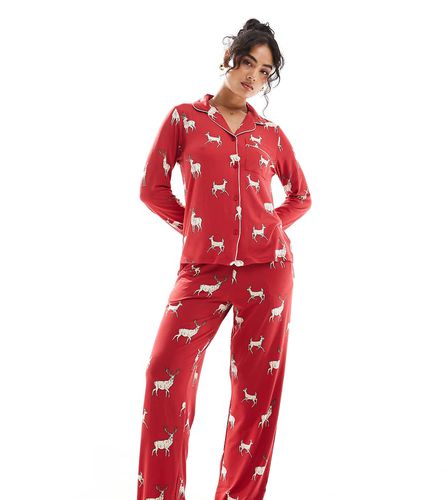 Exclusivité - Pyjama de Noël unisexe motif renne avec haut manches longues avec col à revers et pantalon - Chelsea Peers - Modalova