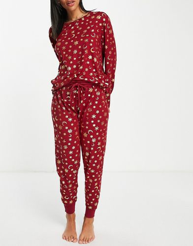 Pyjama avec top manches longues et jogger imprimé céleste en polyester - Lie-de-vin et doré - BURGUNDY - Chelsea Peers - Modalova