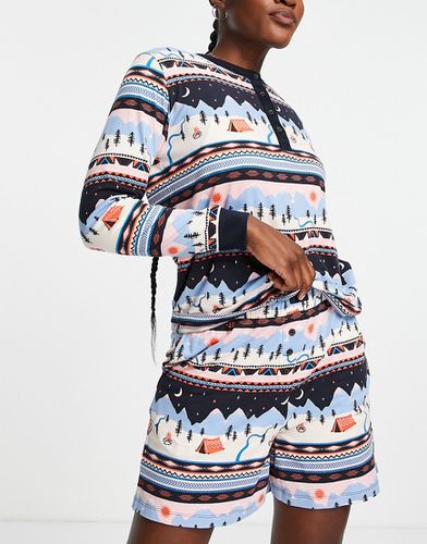 Pyjama en jersey avec top et short boyfriend à imprimé paysage et jacquard - MULTI - Chelsea Peers - Modalova