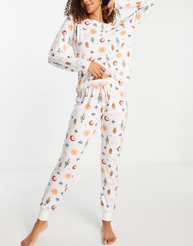 Pyjama top et jogger avec imprimé safari en jersey - Crème - CREAM - Chelsea Peers - Modalova