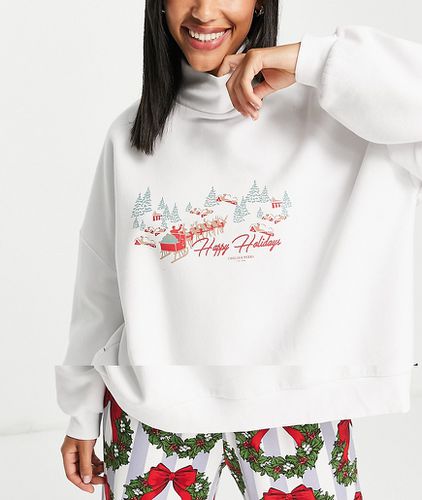 Sweat-shirt confort de Noël à inscription Happy Holidays - Blanc - Chelsea Peers - Modalova