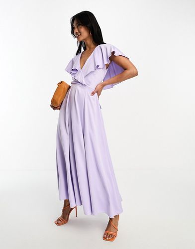 Robe longueur mollet à manches volantées - Lilas - Closet London - Modalova