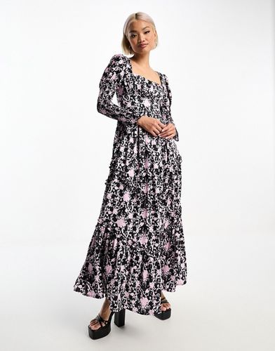 Marie - Robe longue en satin à fleurs - Noir - Amy Jane London - Modalova