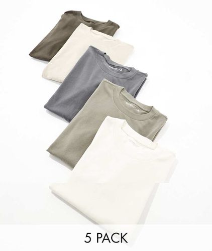 Lot de 5 t-shirts décontractés - Anthracite/vert olive/beige et blanc - Abercrombie & Fitch - Modalova