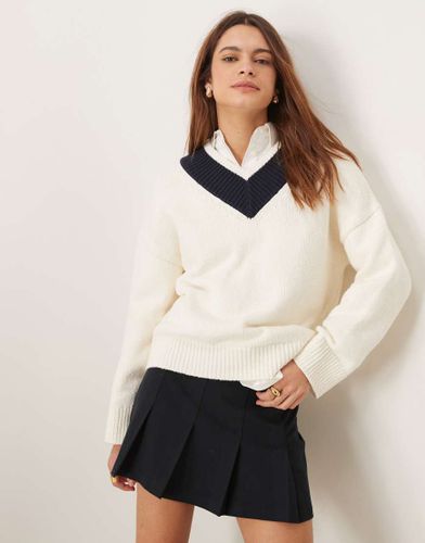Pull oversize avec col V contrastant - Crme - Abercrombie & Fitch - Modalova