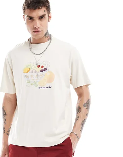 T-shirt oversize avec imprimé fruits et fleurs - Beige - Abercrombie & Fitch - Modalova