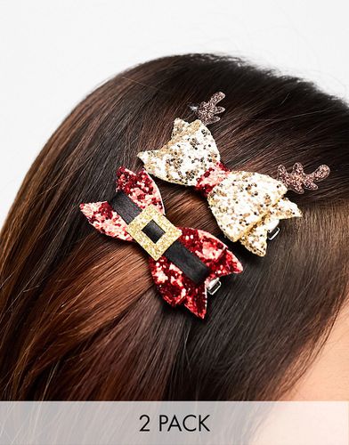Lot de 2 pinces à cheveux de Noël en forme de nauds brillants - Rouge et doré - Accessorize - Modalova