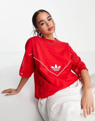 T-shirt avec logo trèfle et empiècements en tulle - Rouge - Adidas Originals - Modalova