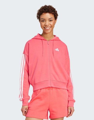 Essentials - Sweat  capuche zipp en tissu-ponge  3 bandes - Rose et blanc - Adidas Performance - Modalova