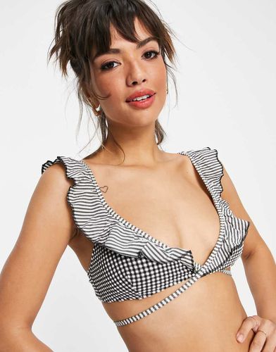 Haut de bikini d'ensemble échancré et croisé à volants et motif vichy - Aerie - Modalova