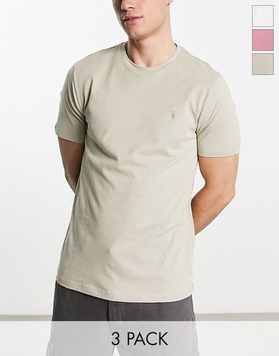 Brace - Lot de 3 t-shirts en coton brossé - Vert sauge/blanc/rose - Allsaints - Modalova
