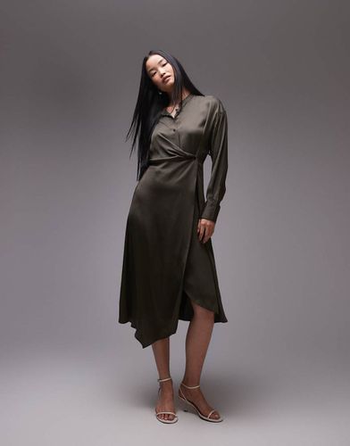 Robe chemise mi-longue à détail drapé asymétrique - kaki - Arket - Modalova