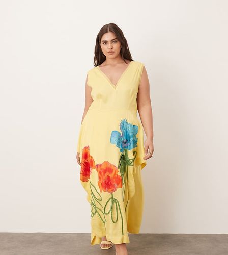 Curve - Robe longueur mollet sans manches broderies fleurs fendue sur les cts - Arrange - Modalova