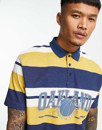 ASOS DESIGN - T-shirt décontracté à col polo avec motif sur le devant - Rayé jaune et bleu - Asos Design - Modalova