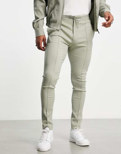 ASOS DESIGN - Pantalon habillé skinny effet froncé à taille élastique - sauge - Asos Design - Modalova