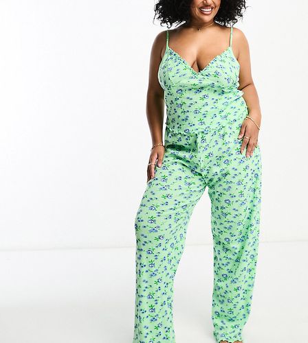 ASOS DESIGN Curve - Exclusivité - Ensemble de pyjama avec caraco et pantalon de pyjama en maille pointelle à fleurs - Asos Curve - Modalova