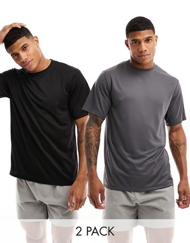 Icon - Lot de 2 t-shirts de sport en tissu à séchage rapide - Noir/gris - Asos 4505 - Modalova