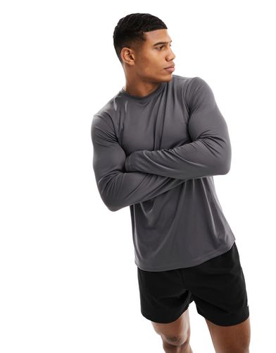 Icon - T-shirt de sport ajusté à manches longues en maille sportive à séchage rapide - anthracite - Asos 4505 - Modalova