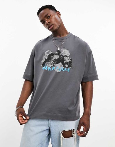 ASOS Dark Future - T-shirt oversize avec imprimé roses sur le devant - Anthracite - Asos Design - Modalova