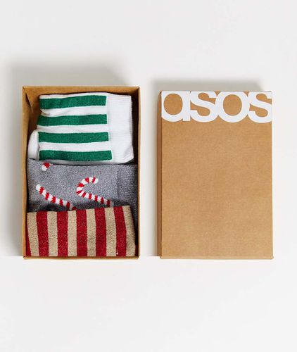 Coffret cadeau avec 3 paires de chaussettes pailletées à motif sucre d'orge - Asos Design - Modalova