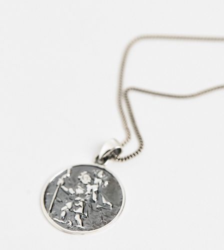 Collier chaîne en argent massif avec pendentif Saint Christophe - Asos Design - Modalova