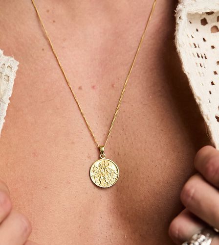 Collier chaîne en argent massif avec pendentif Saint Christophe - Doré - Asos Design - Modalova