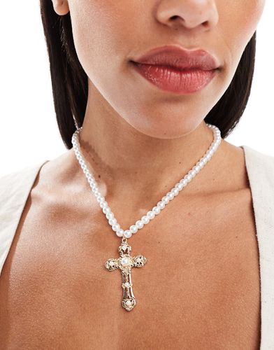 Collier de perles fantaisie avec pendentif croix - Asos Design - Modalova