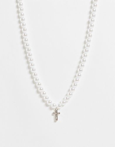 Collier de perles fantaisie avec pendentif croix - ASOS DESIGN - Modalova