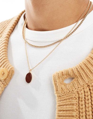 Collier double rang à pendentif avec pierre ovale semi-précieuse - Asos Design - Modalova