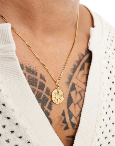 Collier en acier inoxydable imperméable avec pendentif rond - Doré - Asos Design - Modalova