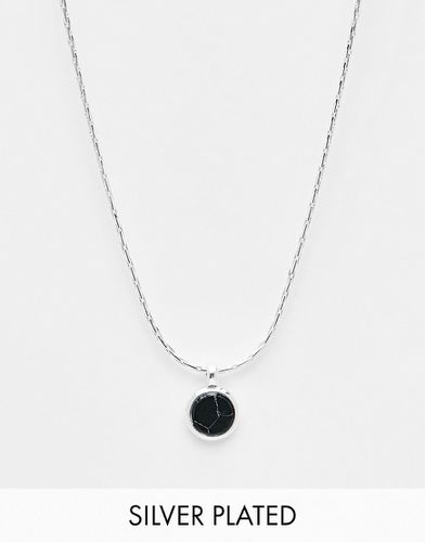 Collier en plaqué argent avec pendentif pierre semi-précieuse noire - Asos Design - Modalova