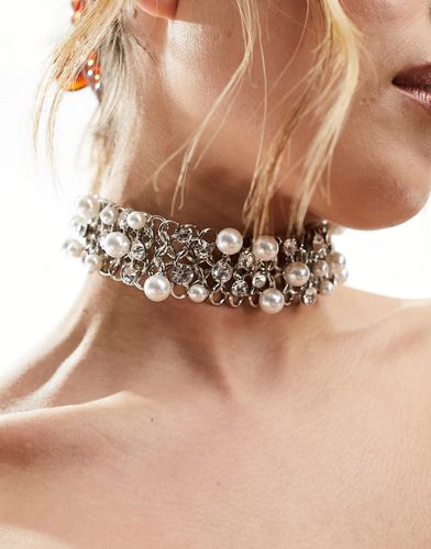 Collier ras de cou orné de maillons à strass et perles fantaisie - Asos Design - Modalova