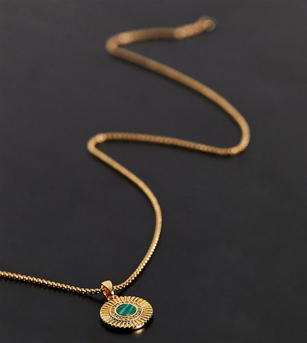 Collier réglable plaqué or 14 carats avec pendentif médaillon en malachite - Asos Design - Modalova