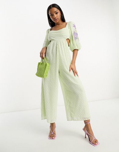 Combinaison jupe-culotte smockée avec broderies - Menthe - Asos Design - Modalova