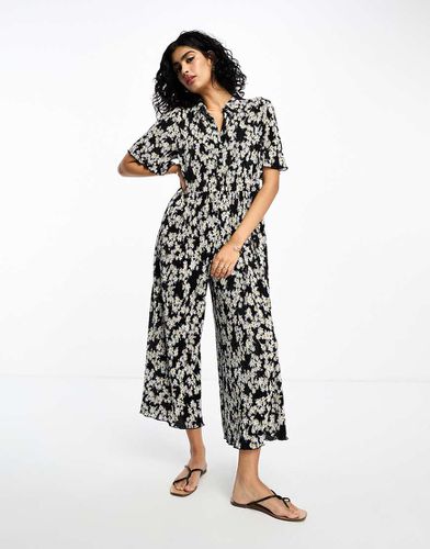 Combinaison smockée plissée à petites fleurs avec col - Noir - Asos Design - Modalova