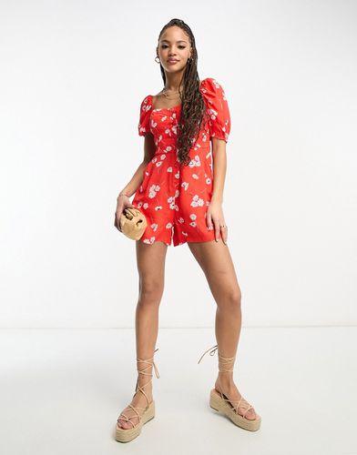 Combishort tendance folk à motif pâquerettes - Rouge - Asos Design - Modalova